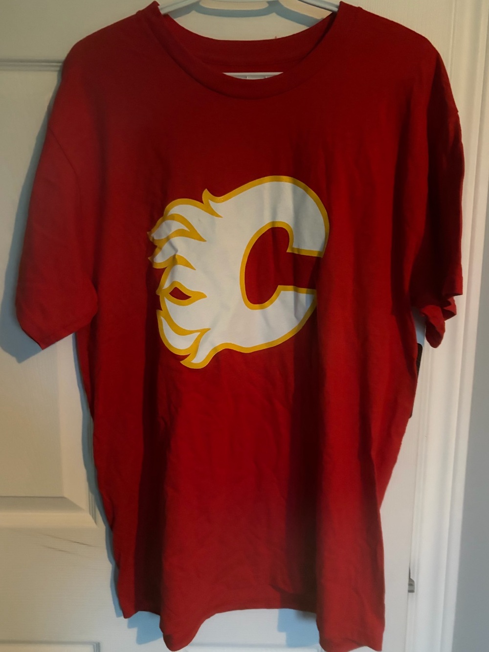 NHL Calgary Flames Red Tee with White and Gold Flame C